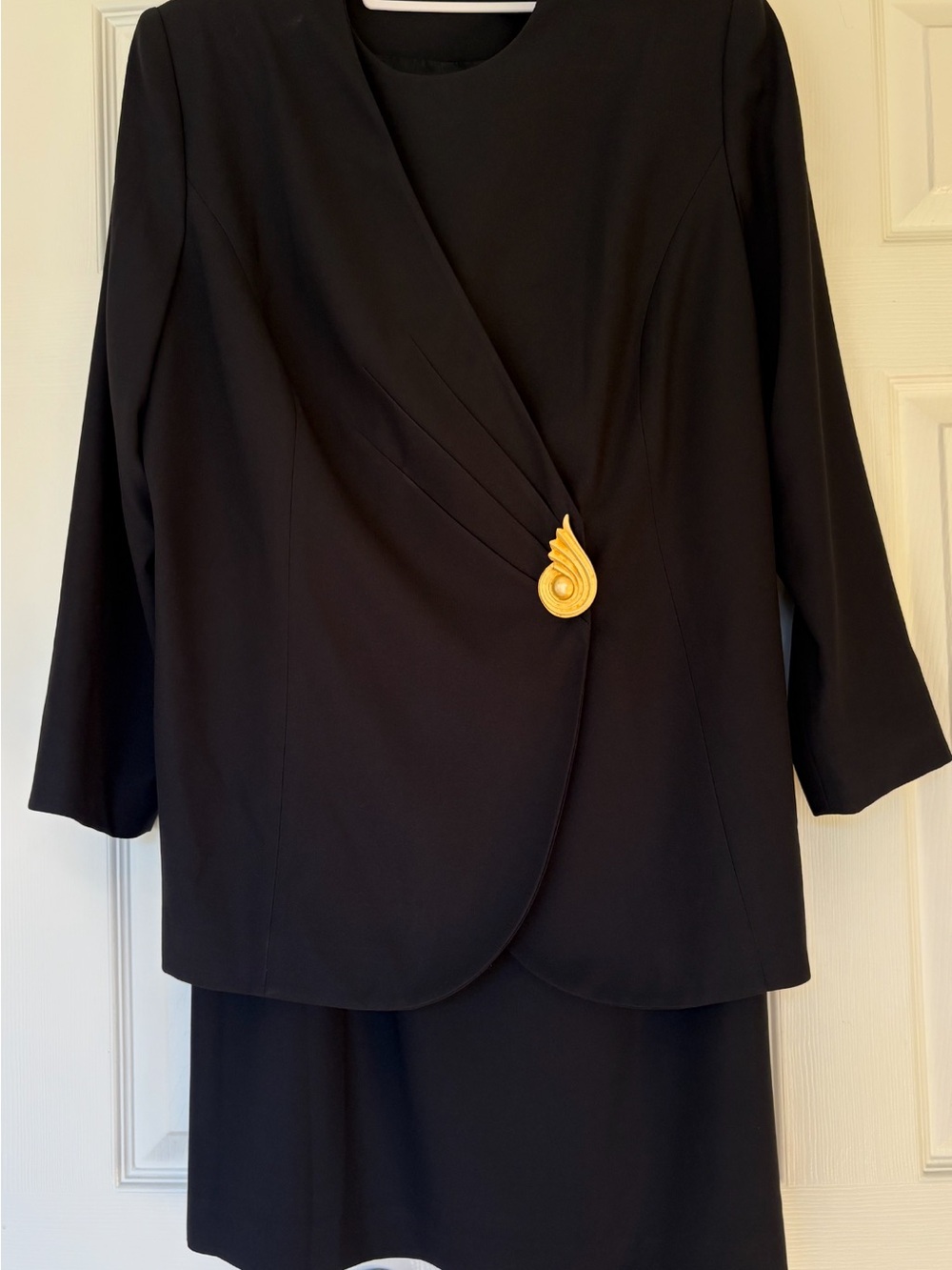 Kasper Black Women's Blazer with Gold Accent Brooch